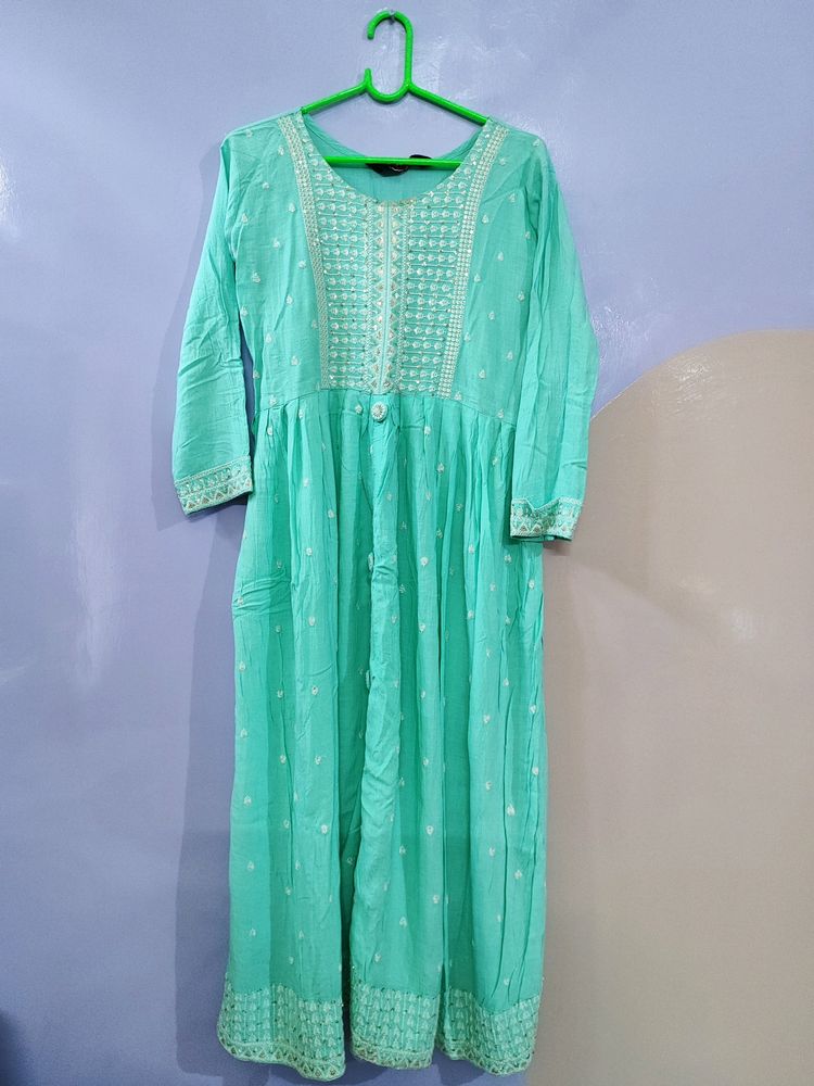 Beautiful Cotton Sea Green Embroidered Kurta
