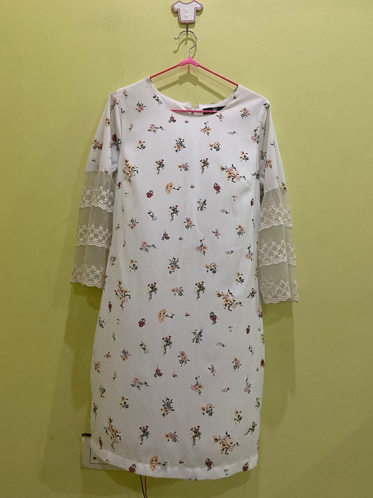 White Floral Midi Dress