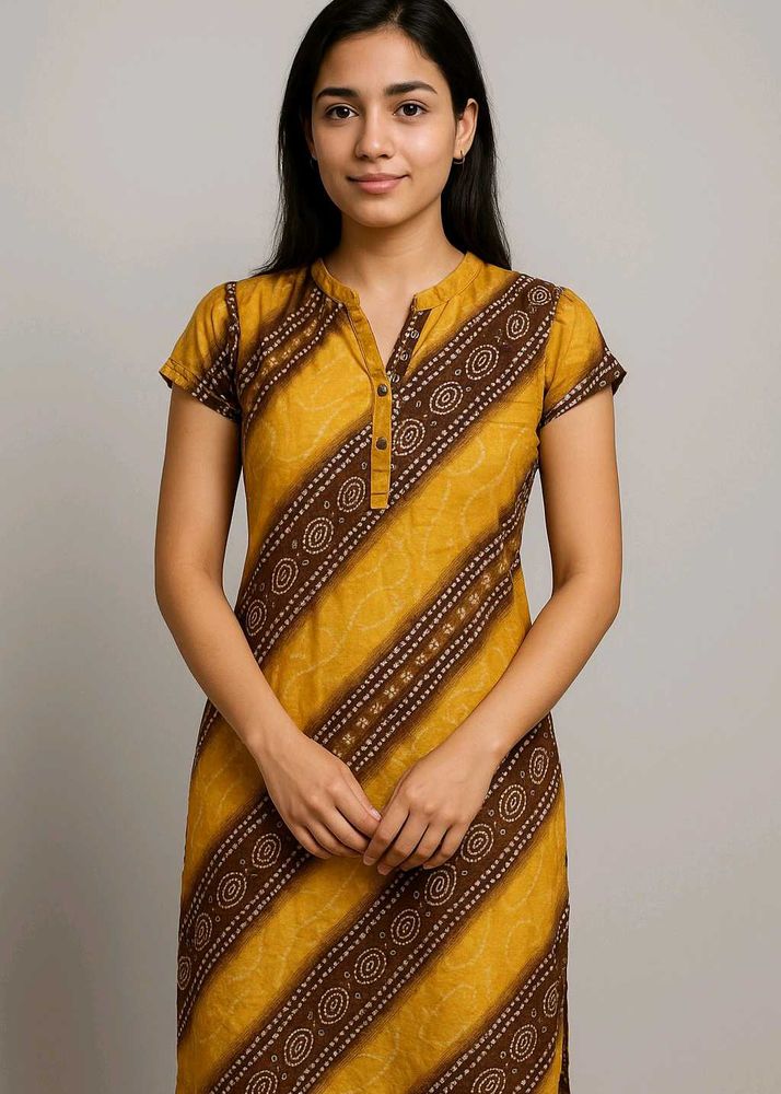 Bright Yellow Geometric Patterned Kurta (Women)