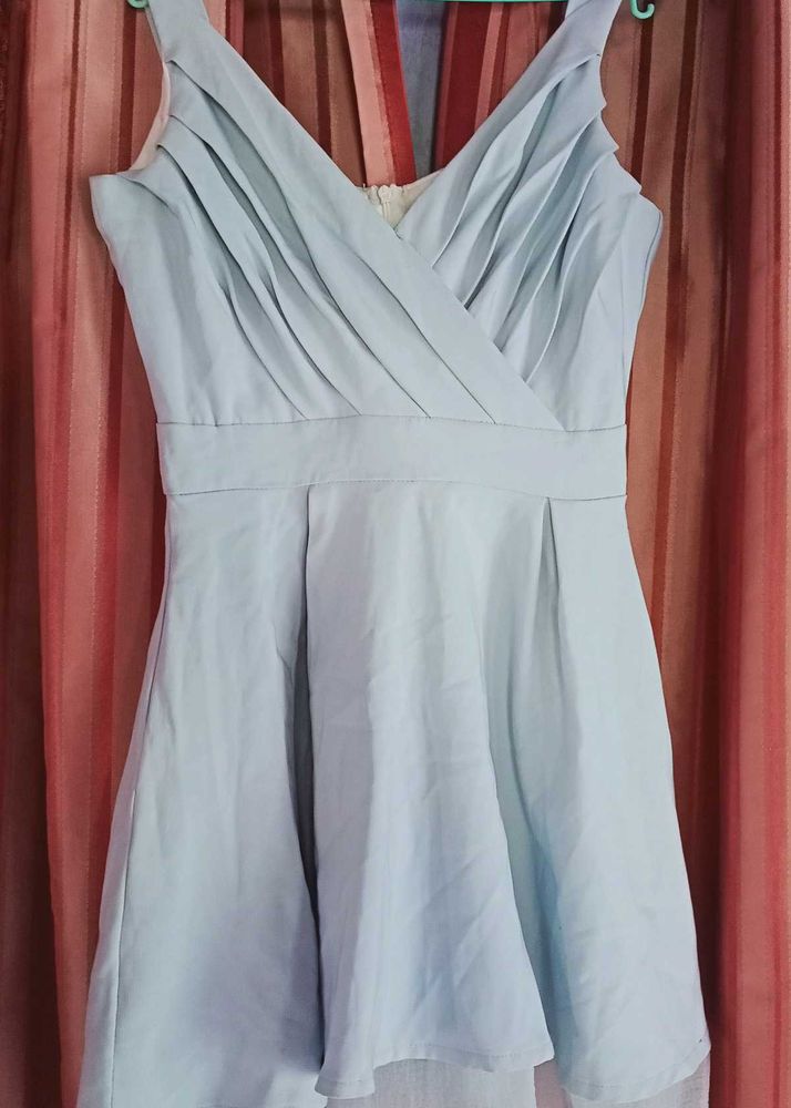 V NECK MINI BLUE DRESS