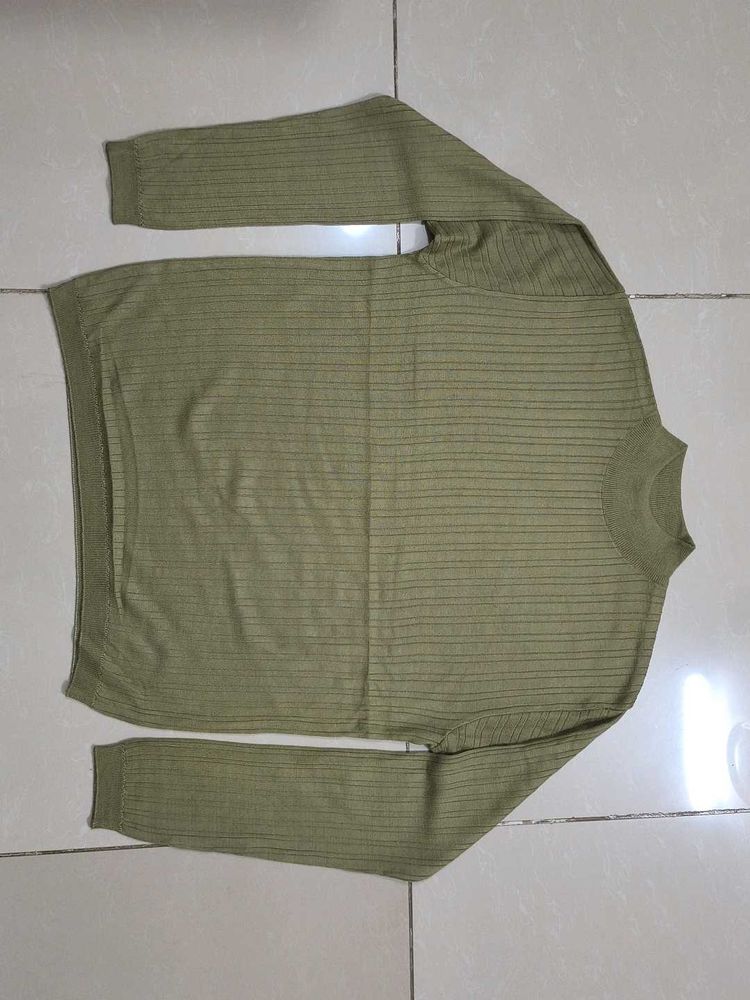 Olive Green Striped Knit Sweater