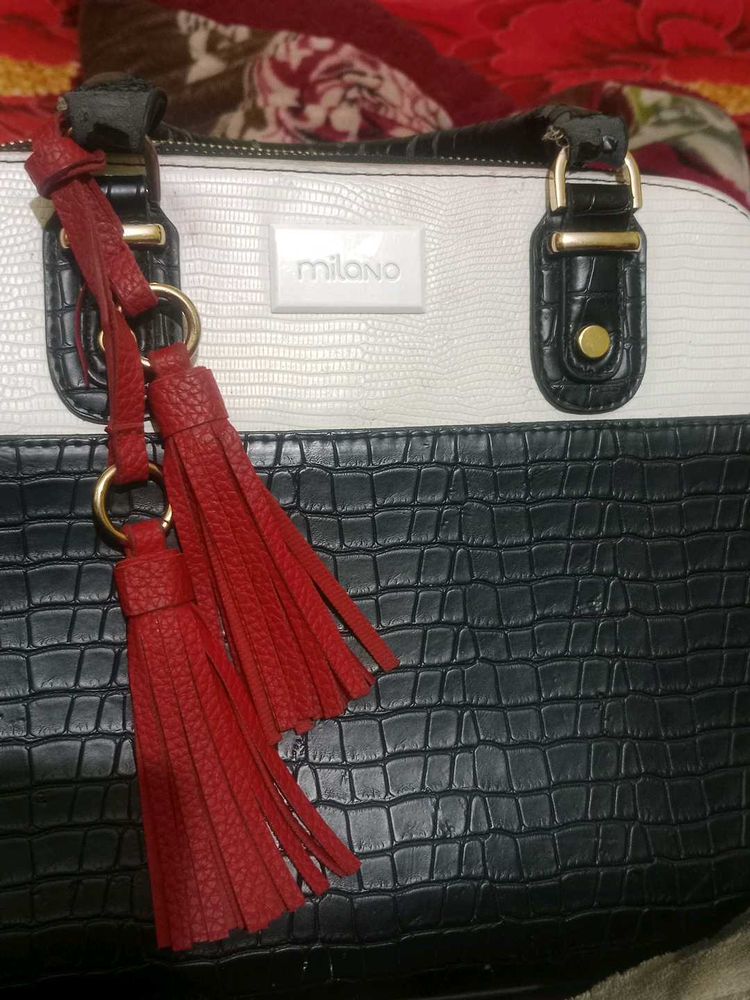 Milano Black &amp; White Satchel Bag