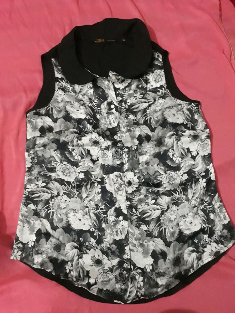 Black and white floral Satin Top