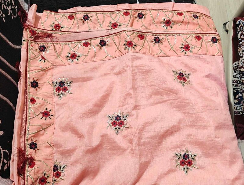 Peach Floral Embroidered Saree