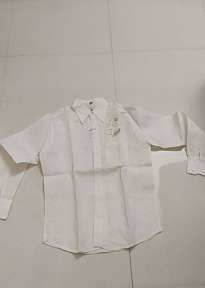 White Semi Transparent Shirt With Zari Work