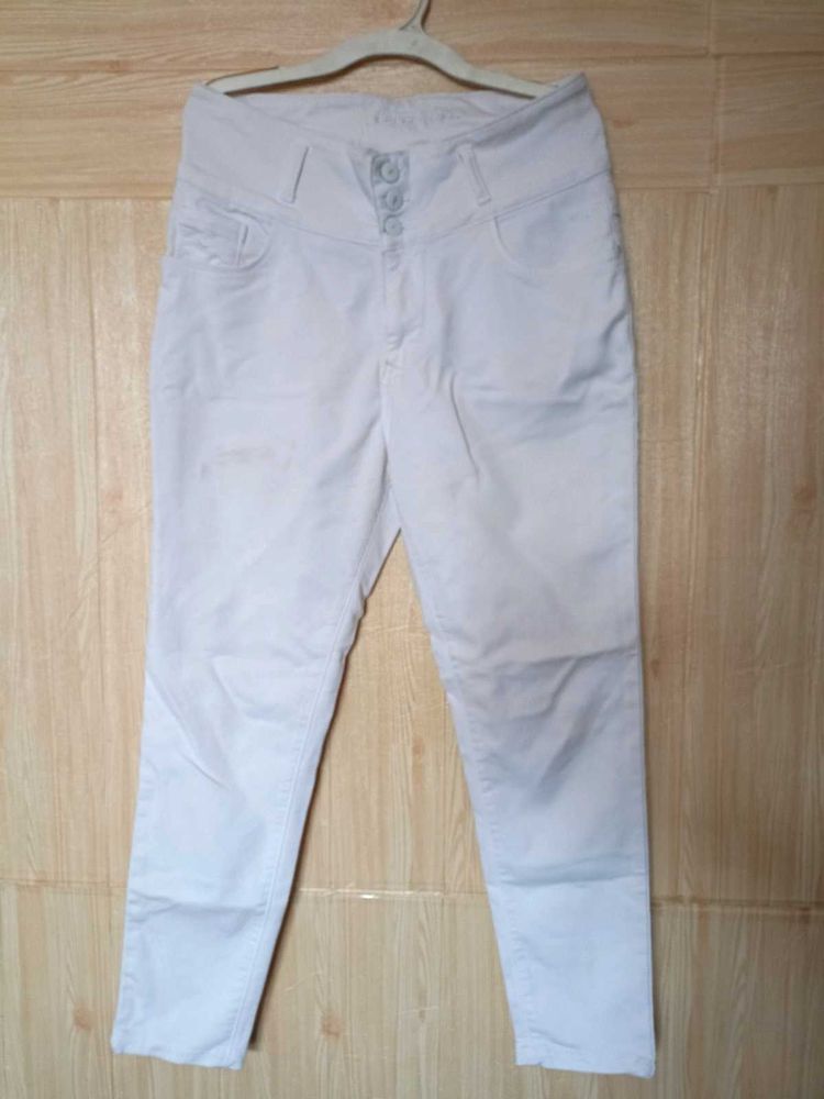 White Jeans 3 Button For Women