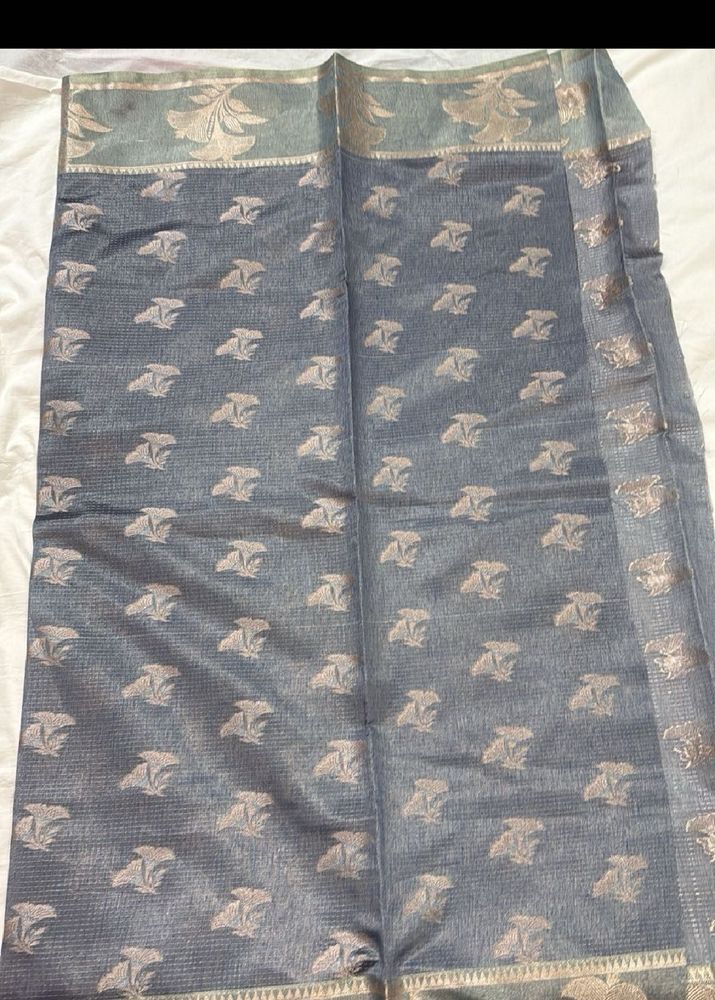 Greyish Blue Banarasi Fabric