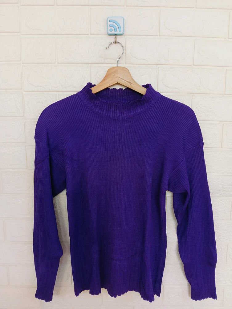 Purple Knit Turtleneck Sweater