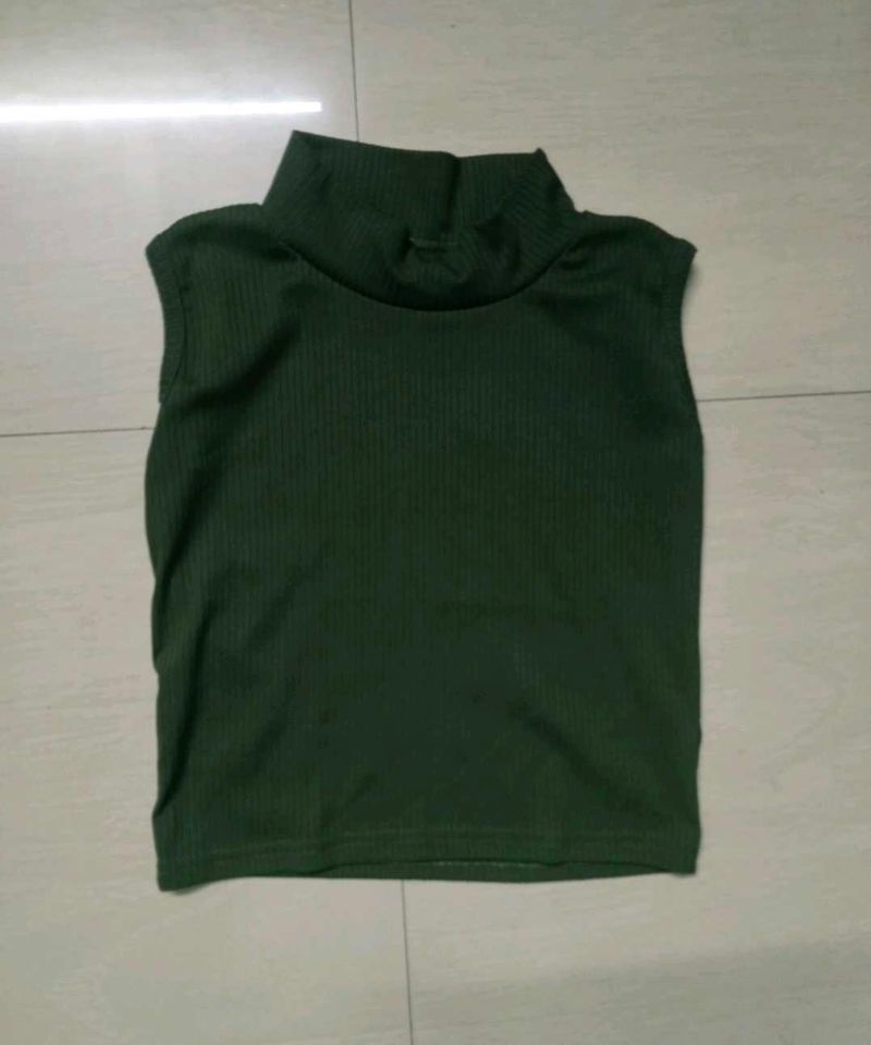 Olive Green Sleeveless Turtleneck