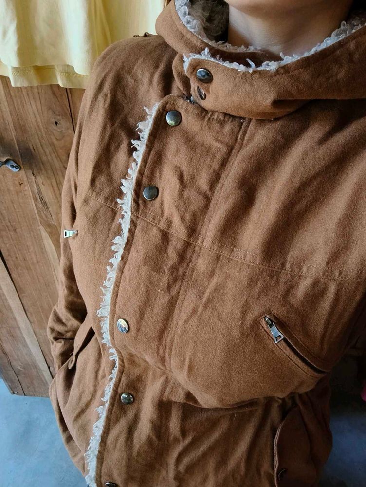 Brown Sherpa Lined Hooded Jacket