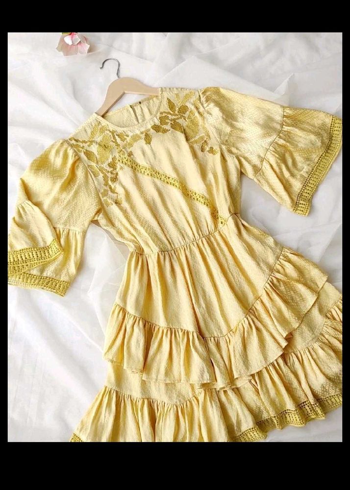 Golden Ruffle Tiered Dress