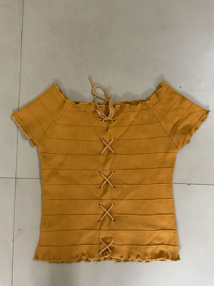 Cute Yellow Lace-Up Top