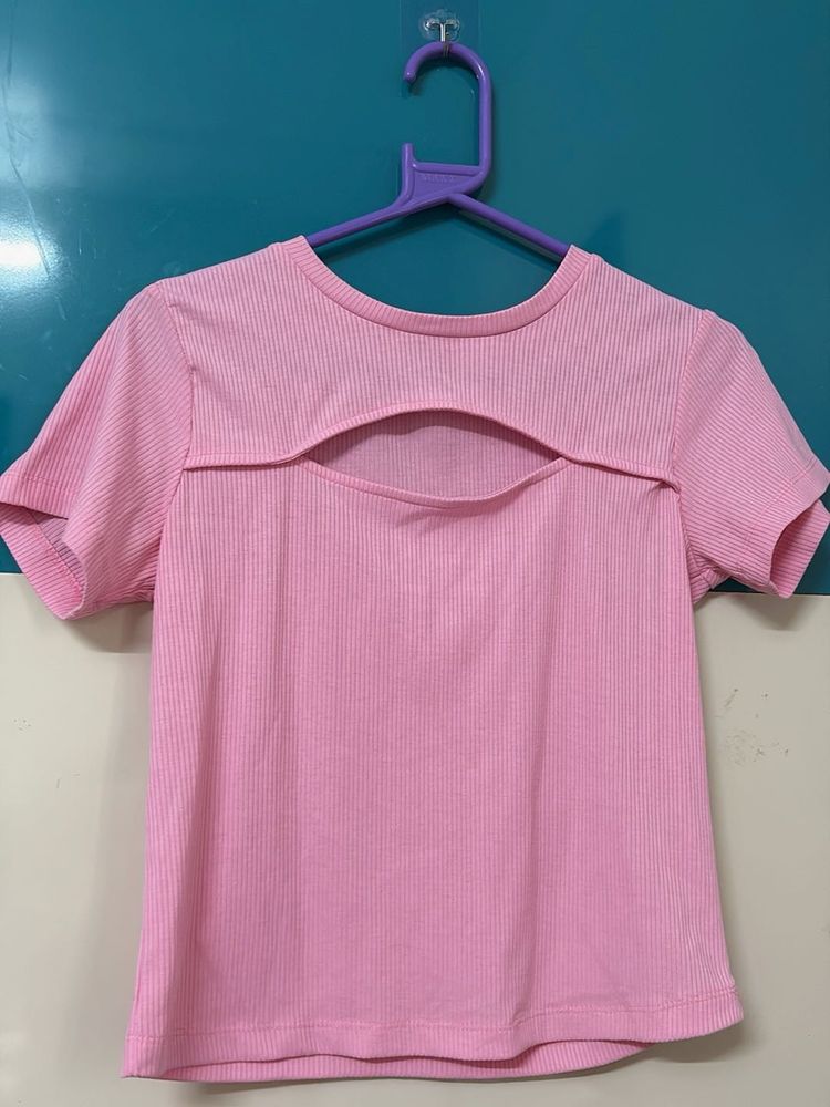 Pink Cutout Ribbed Tee