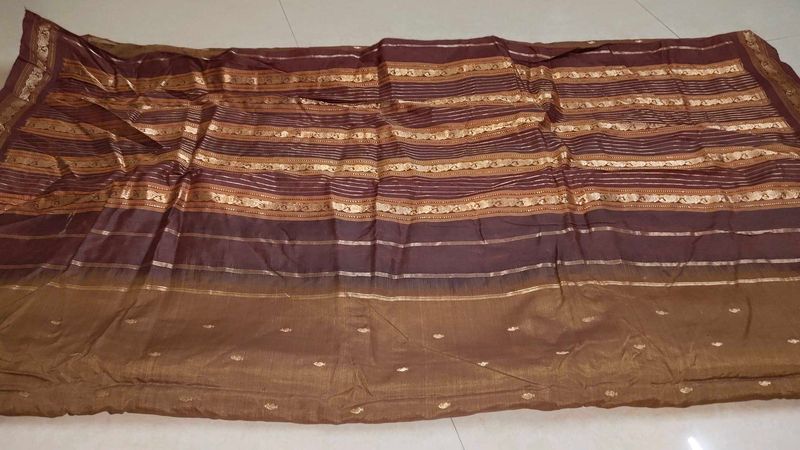 Elegant Brown Striped Saree