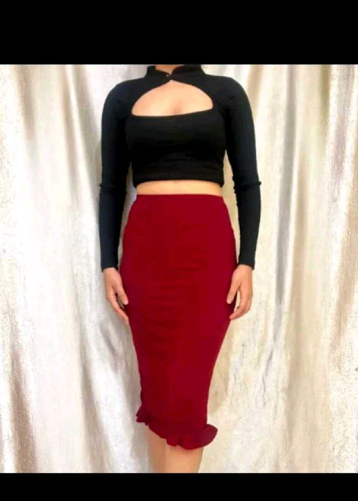 Red Ruffled Hem Skirt