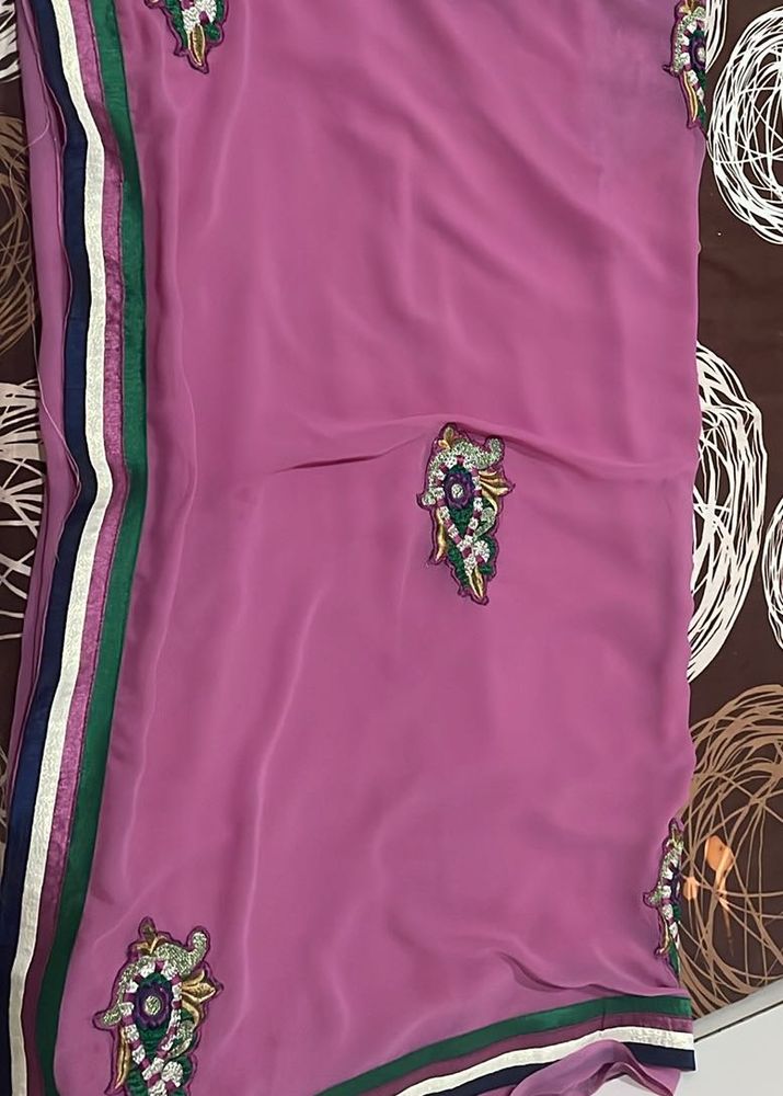 Pink Saree with Embellishments No Exchange Return