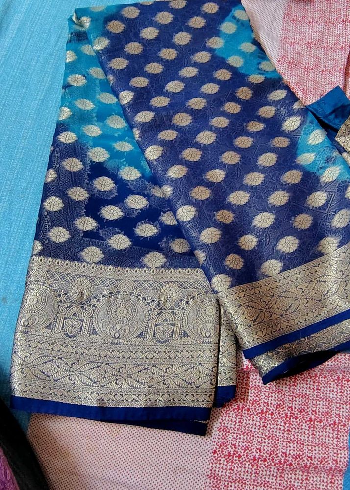 new Blue gorget  Banarasi shibori Saree