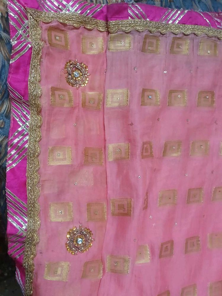 Orange &amp; Gold Saree with pink border