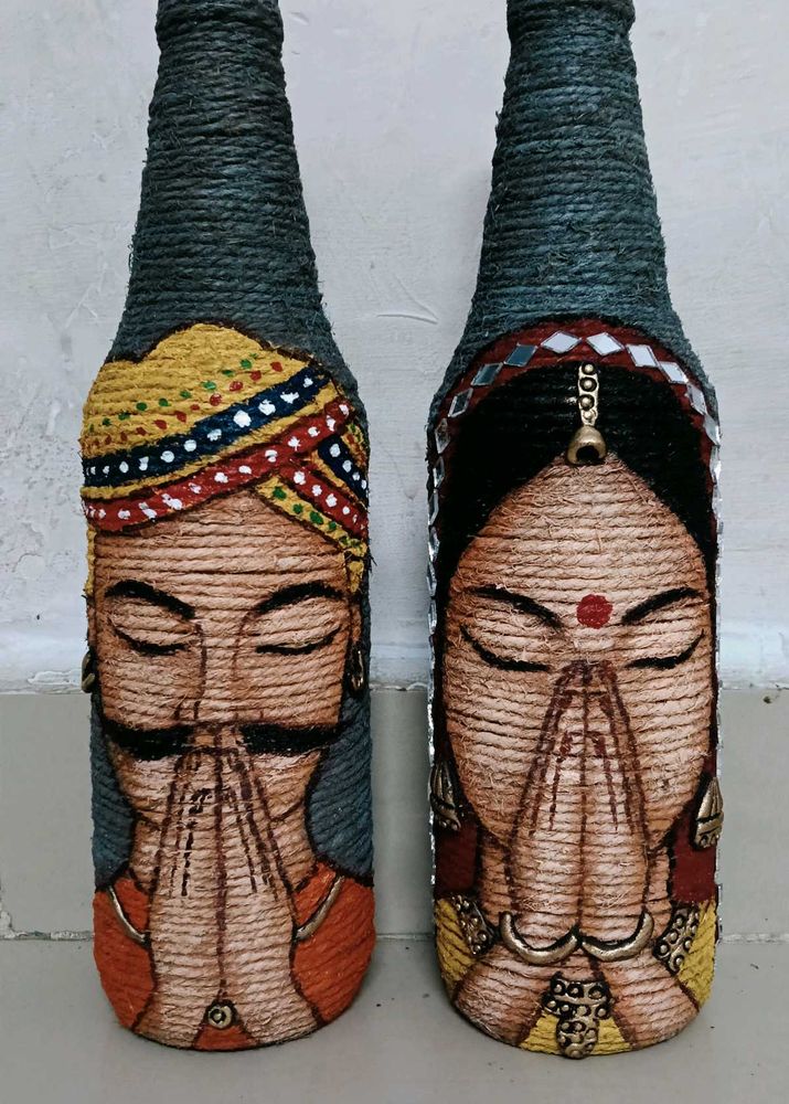 Handmade Jute Decorative Bottles – Namaste Couple