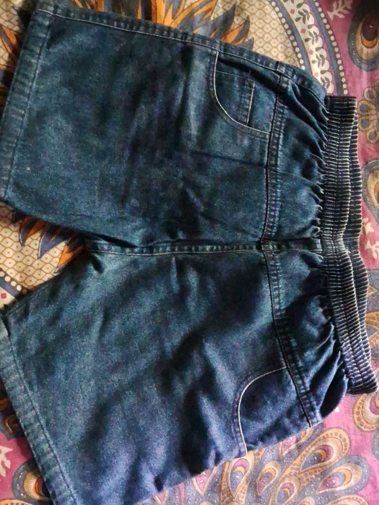 Denim Shorts with Elastic Waistband