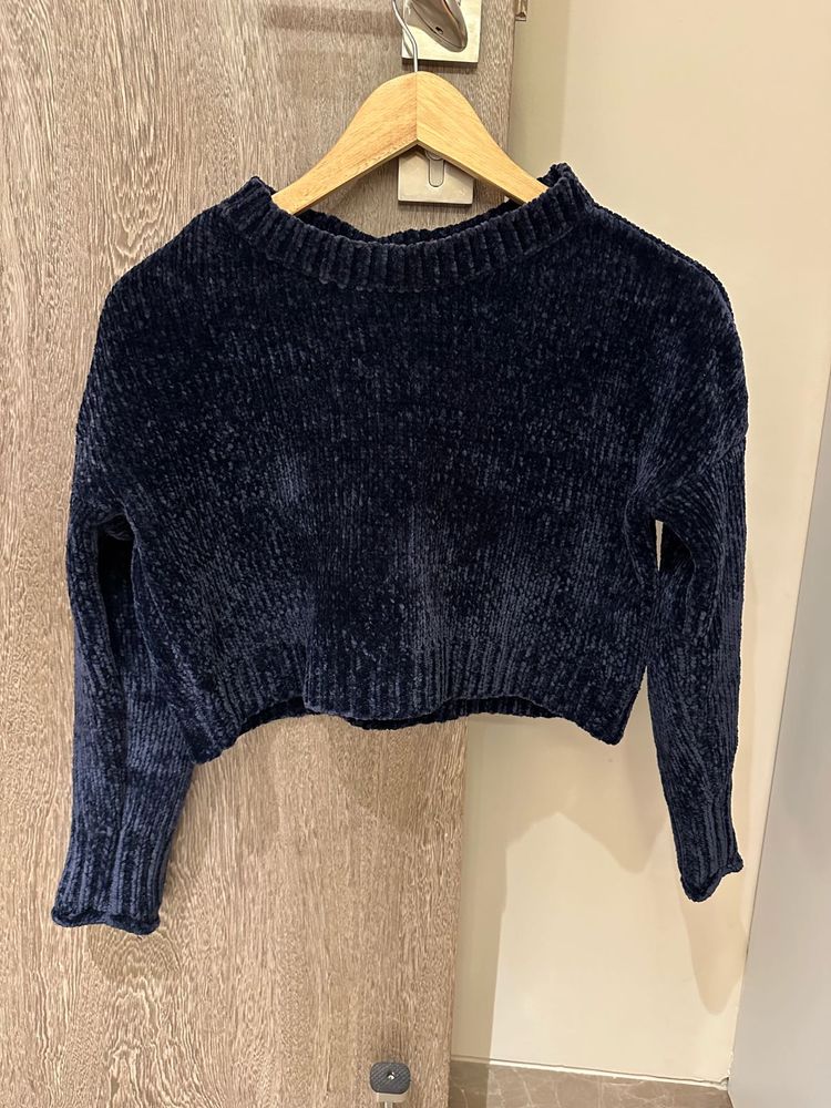 Navy Blue Cropped Sweater from ONLY