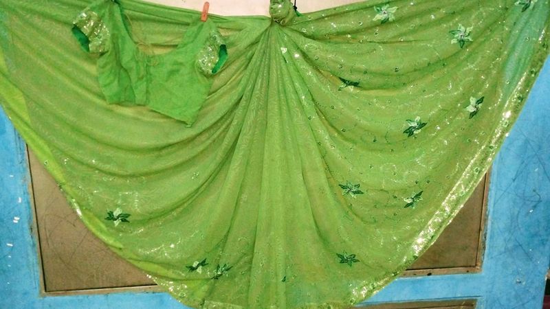 Green Sequin Saree with Blouse