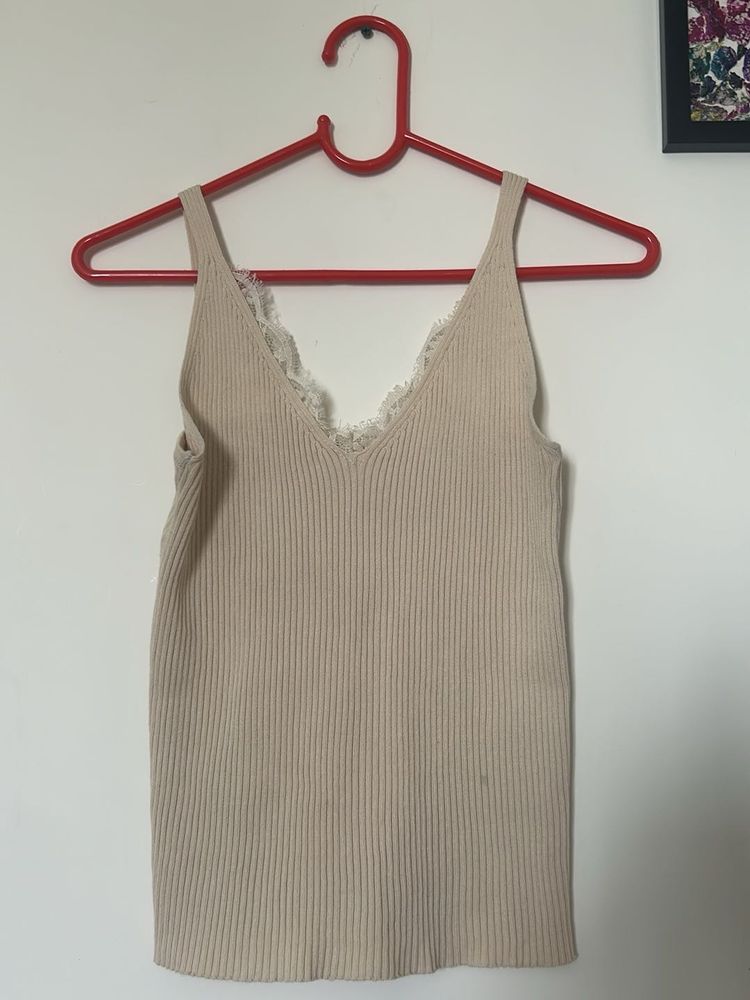 Lace Trim Ribbed Tank Top