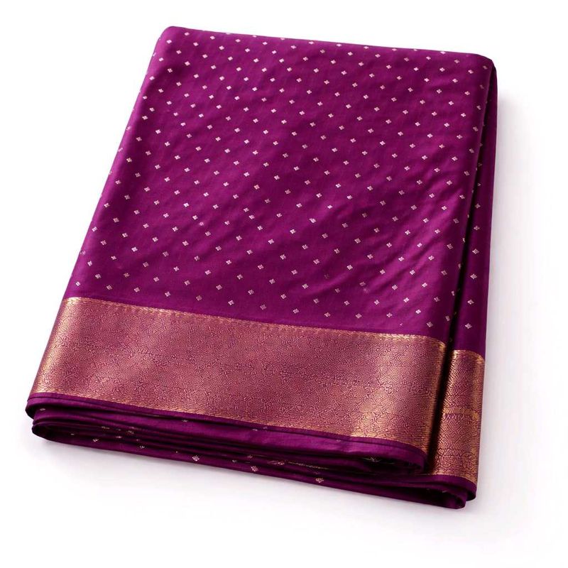 Purple Silk Saree with Gold Border
