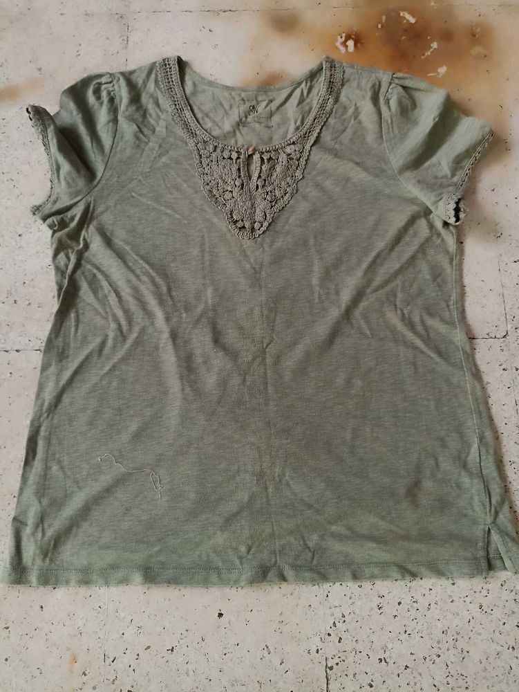 Olive Green Crochet Trim Tee