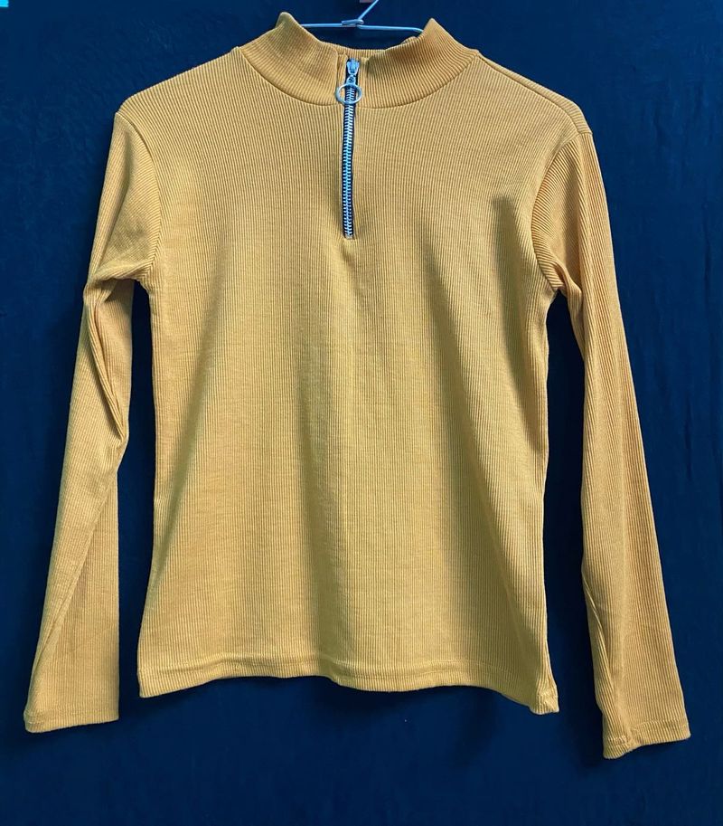 Mustard Zip-Up Mock Neck Top
