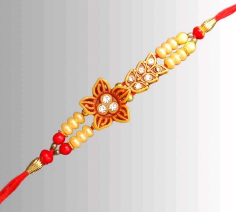 Floral Rakhi with Beads and Crystals (Set Of 2)
