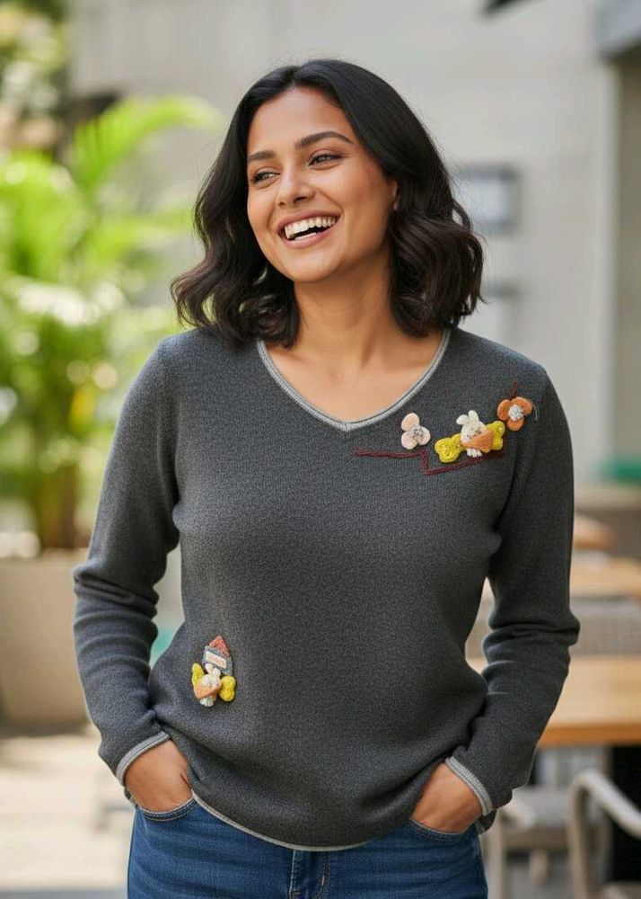 Imported Cute Embellished Grey Sweater