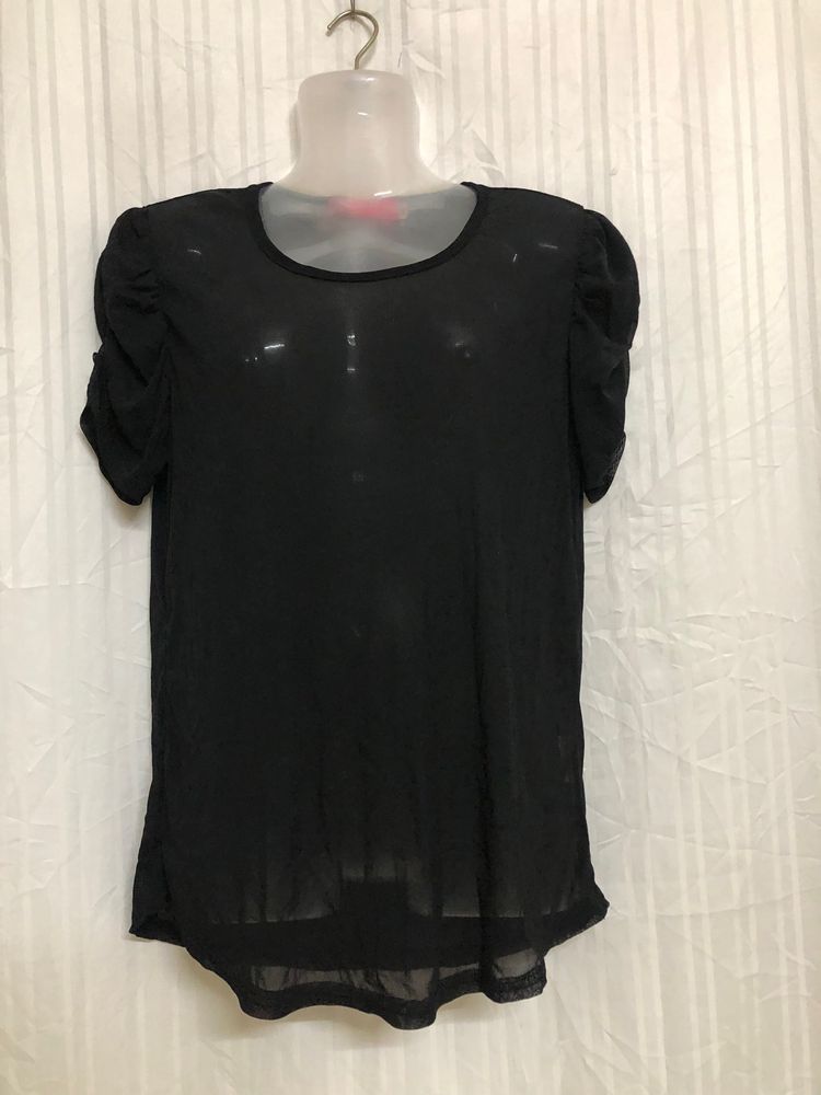 Ivmee Black Short Sleeve Net Top