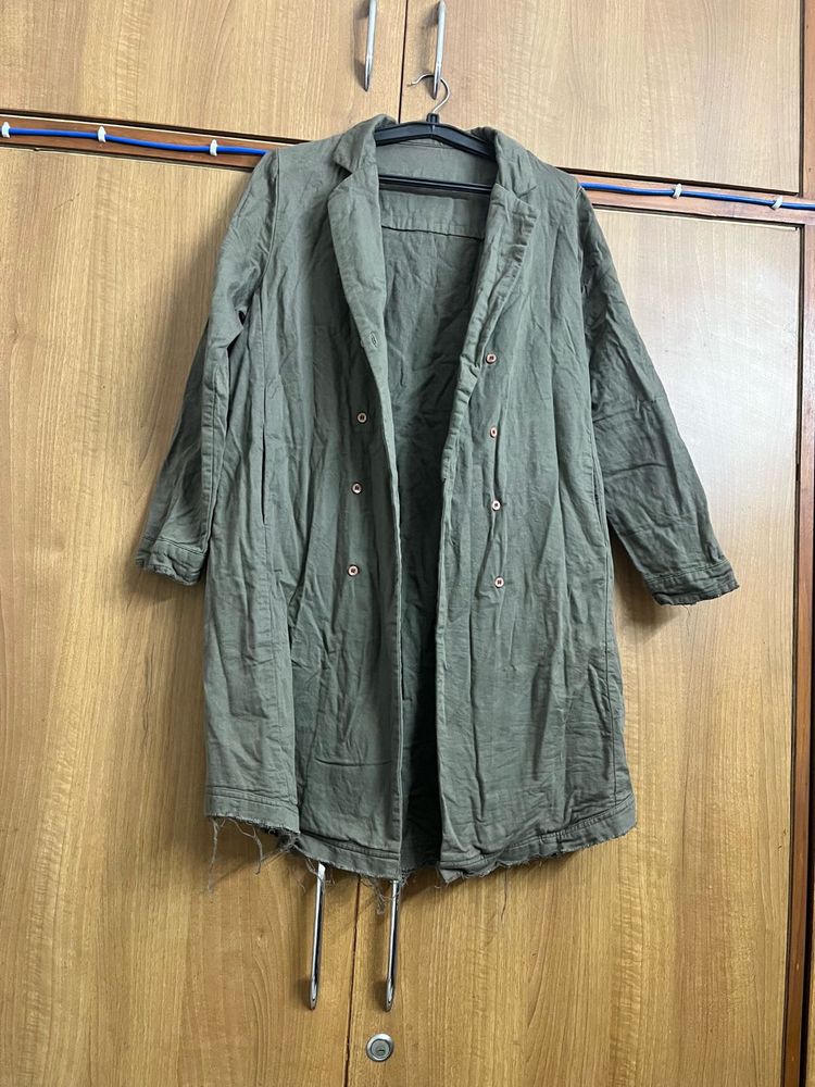 Olive Green Trench Coat Heavy Cotton