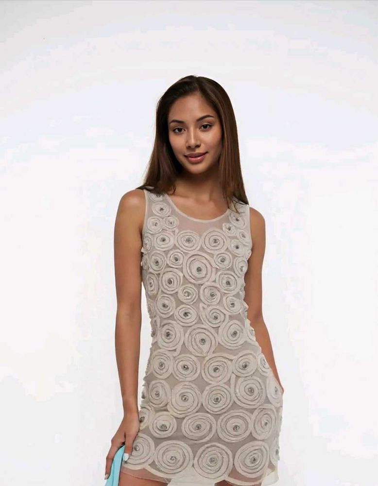 Flower Detail White Dress