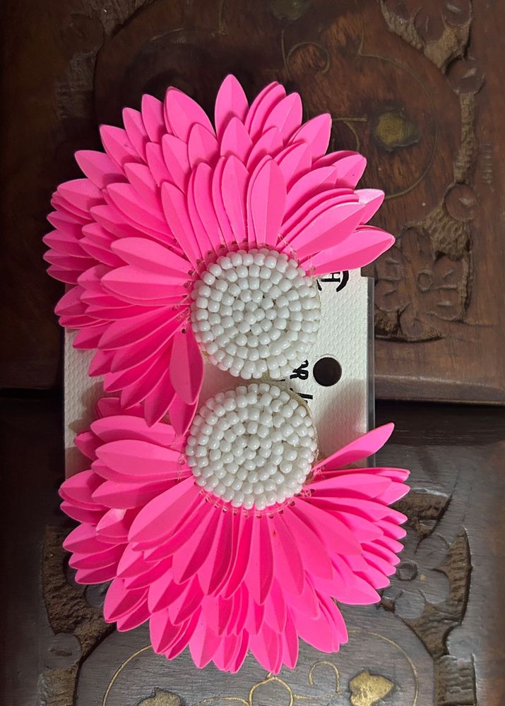 Hot Pink Flower Earrings