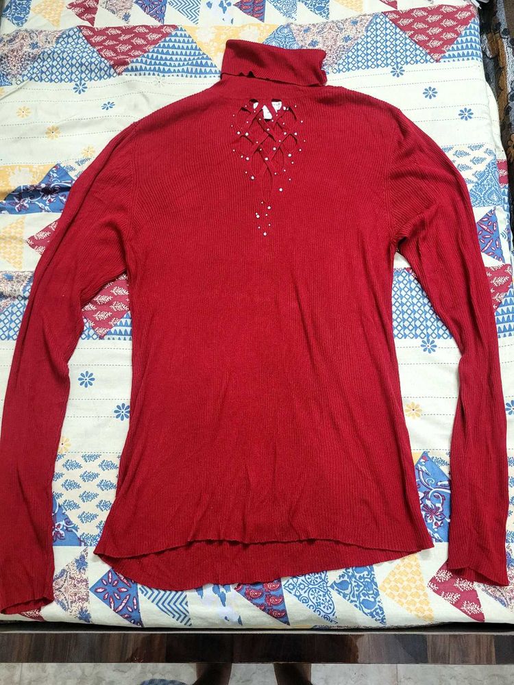 Red Turtleneck Top