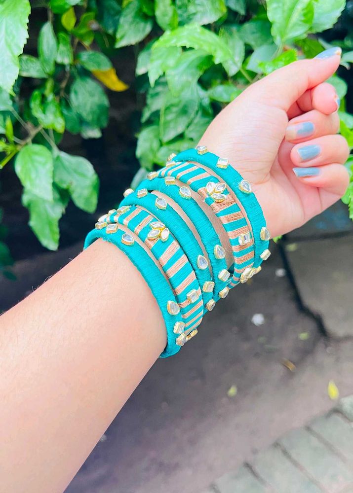 Teal &amp; Gold Bangle Set