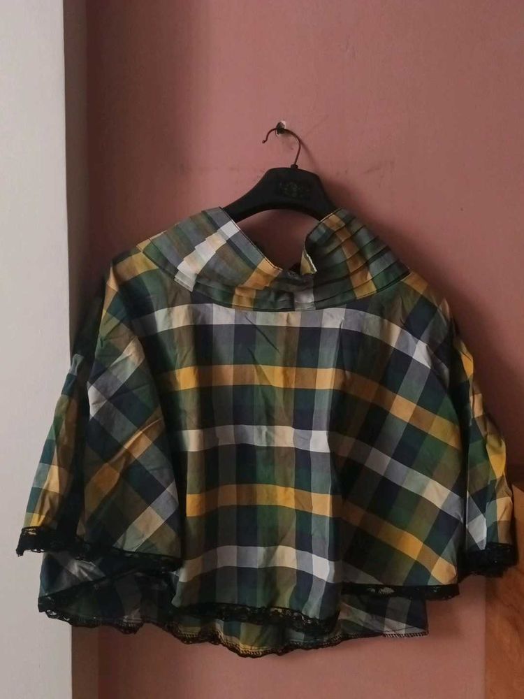 Plaid Skirt with Lace Trim