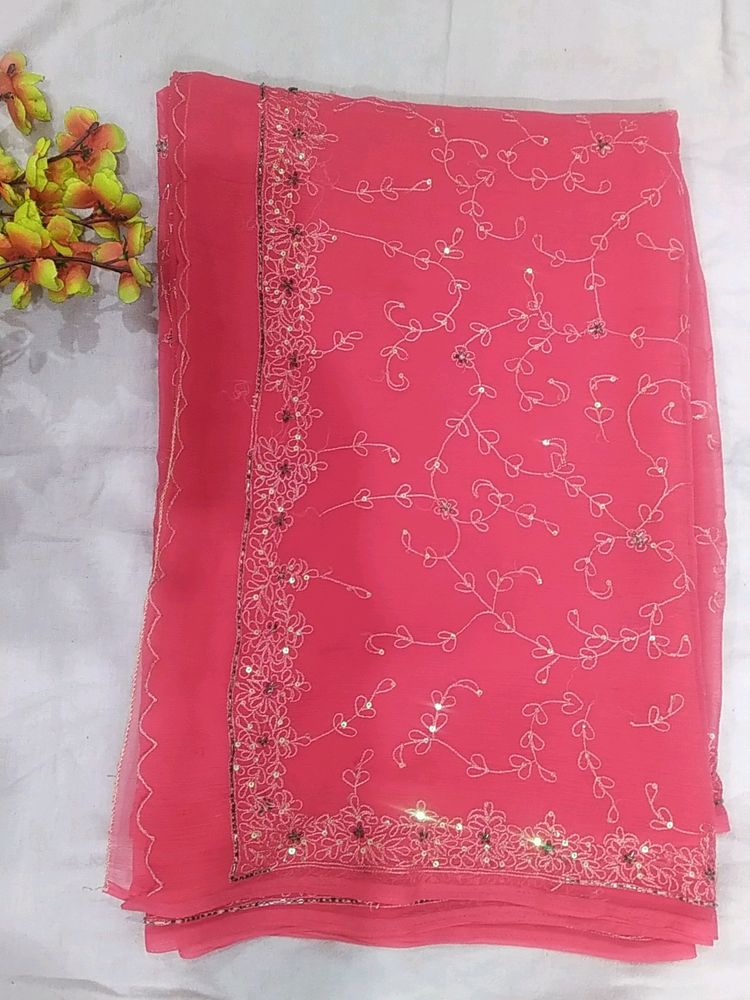 Beautiful Tread And Cutwork Gajri Colour Saree