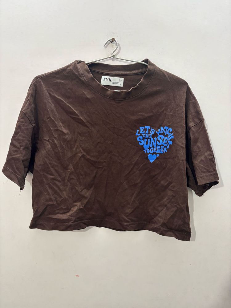 Brown Graphic Print Crop Top