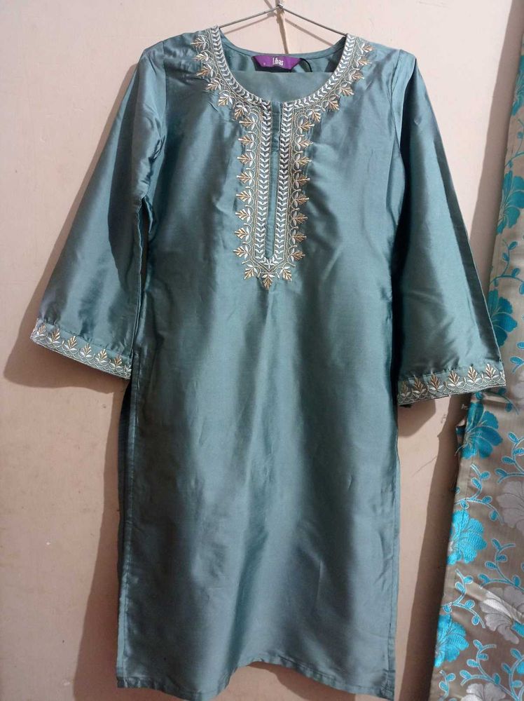 Elegant Teal Embroidered kurta Set -Libas (Size S)