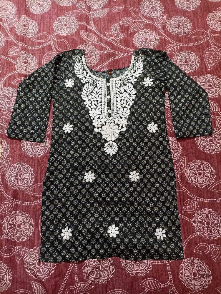 Chikankari Embroidered Black Short Kurti
