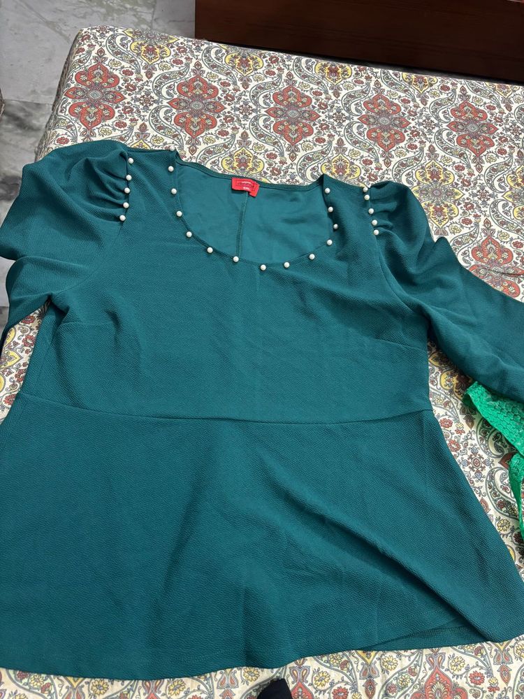 Green Pearl Embellished Top | 5XL