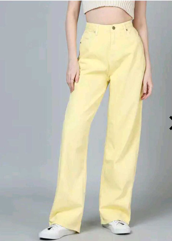 lemon Yellow Wide Leg Denim Jeans