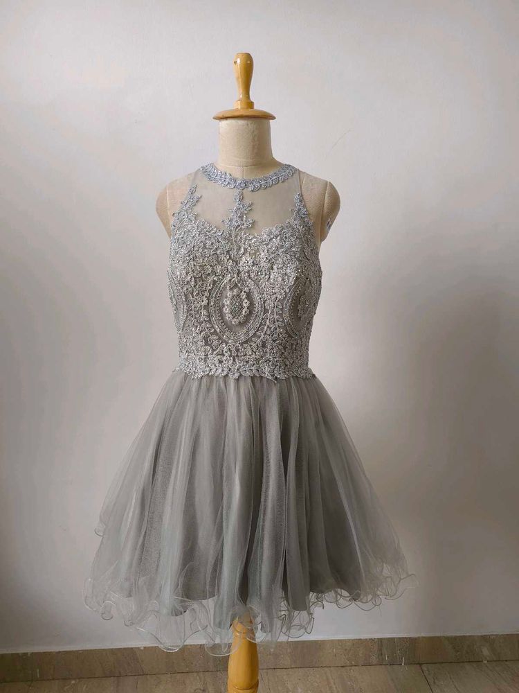 Grey Lace &amp; Tulle Party Dress
