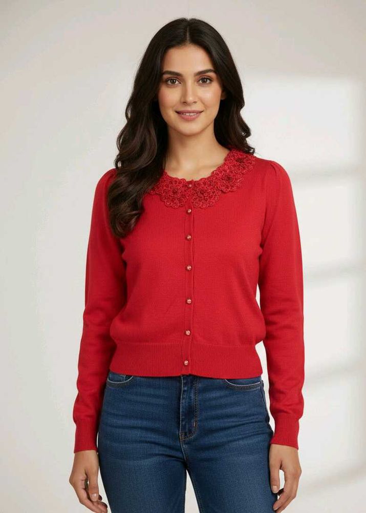 Imported Elegant Red Lace Cardigan