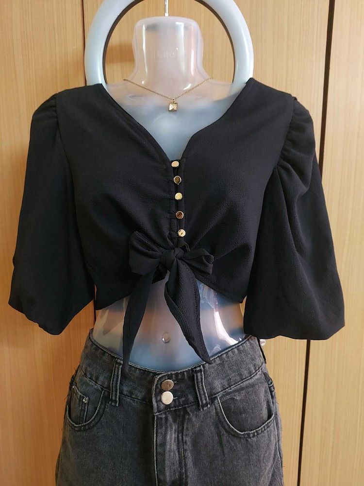 Puff Sleeve Black Crop Top