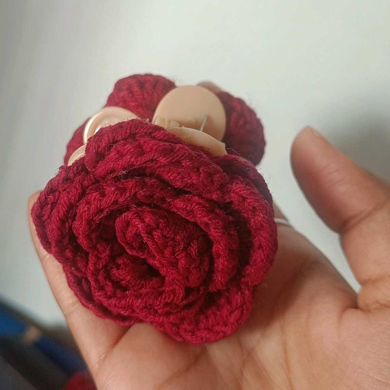 Red Rose Crochet Hair claw clip
