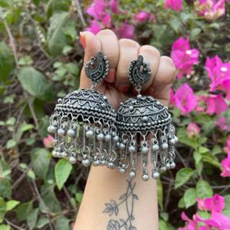 Oxidized Jhumka Earrings